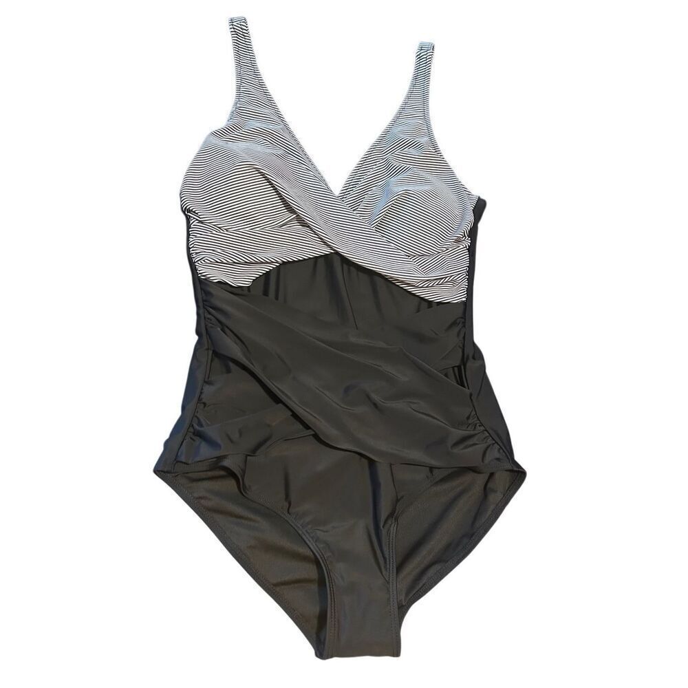 Smismivo One Piece Swimsuit Black Striped Tummy Control Criss Cross Bathing Suit